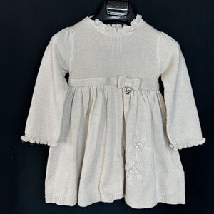 Mayoral Toddler Knit Dress, Beige with Metallic Flower Accents, T 24m